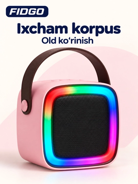 FIDGO Bluetooth karaoke kolonkasi, 2 ta mikrofon va RGB yoritish
