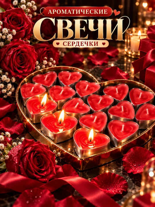 Декоративная свеча сердце красная романтическая для дома интерьера и подарка - 