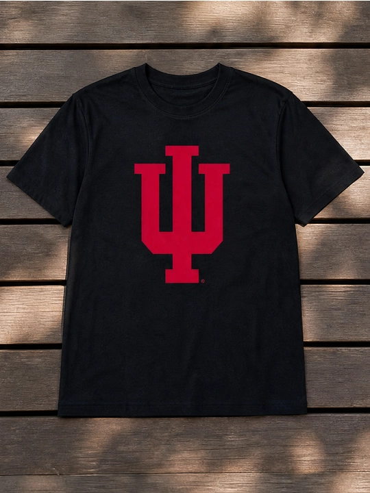 Erkaklar uchun qizil IU monogramma printli paxta oversayz futbolka, qisqa yengli