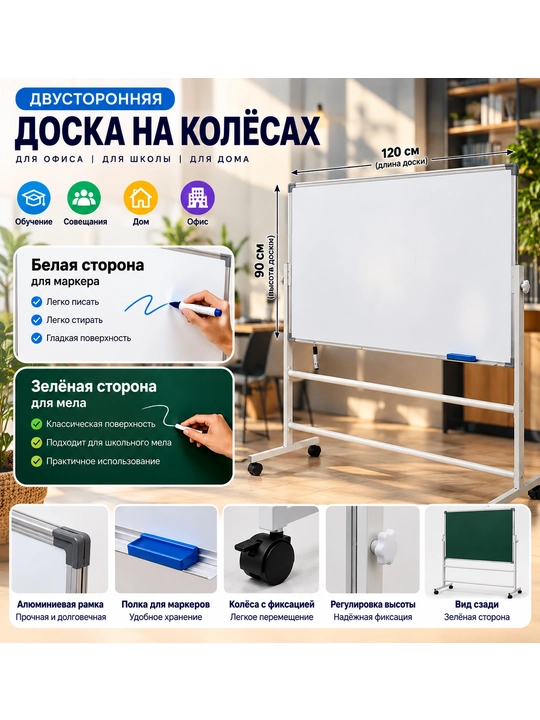 Маркерно меловая доска, Офисная доска, магнитная доска 90-120 см - 