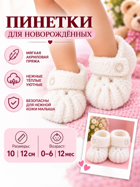 Вязаные пинетки для малышей, 6–12 месяцев - 