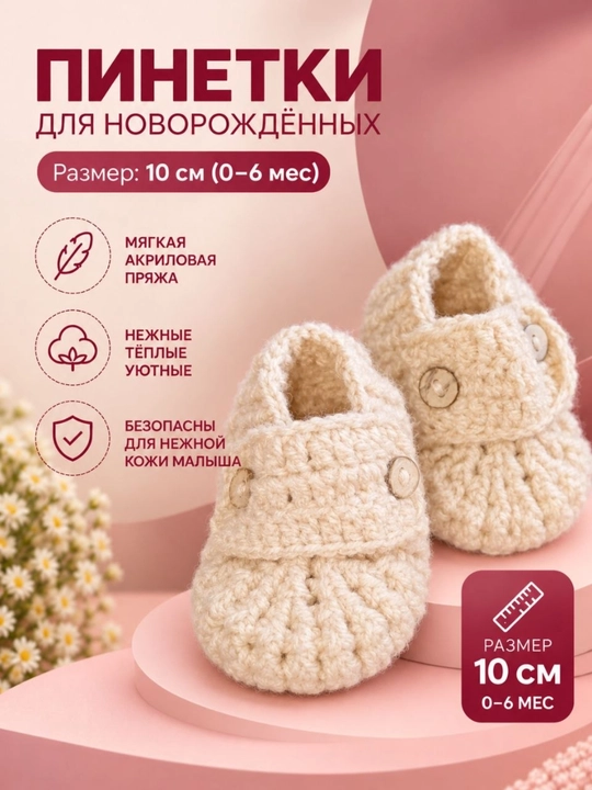Вязаные пинетки для малышей, 6–12 месяцев