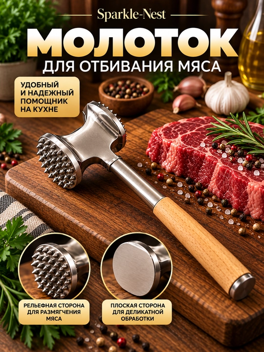 Sparkle-Nest ovqat tayyorlash uchun metall oshxona anjomlari, yog‘och dastali - 