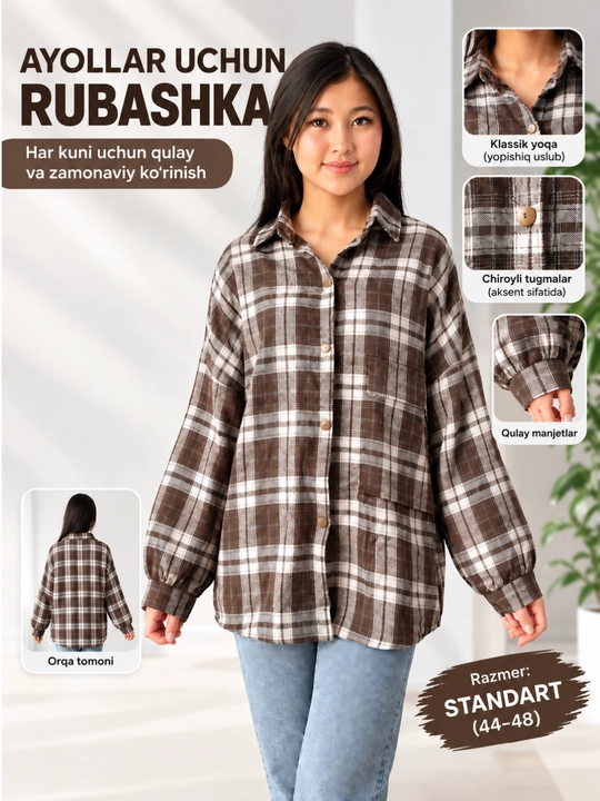 Orasi katakli ayollar ko‘ylaklari, oversize razmer standart 44-48 gacha - 