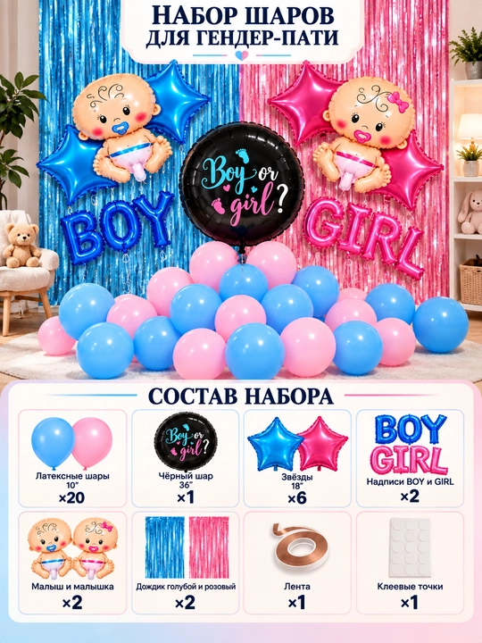 Воздушные шары из фольги BABY BOY и BABY GIRL для гендерной вечеринки и выписки из роддома