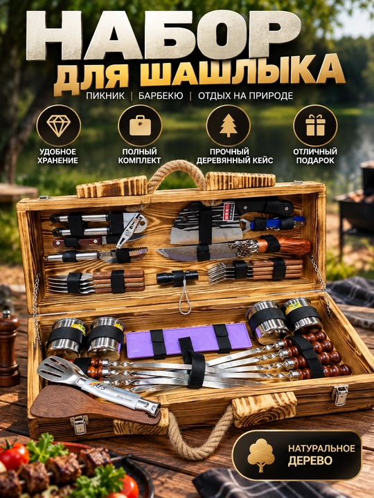 Набор для шашлыка, набор для пикника, шампуры, барбекю набор, мангал, подарочный набор