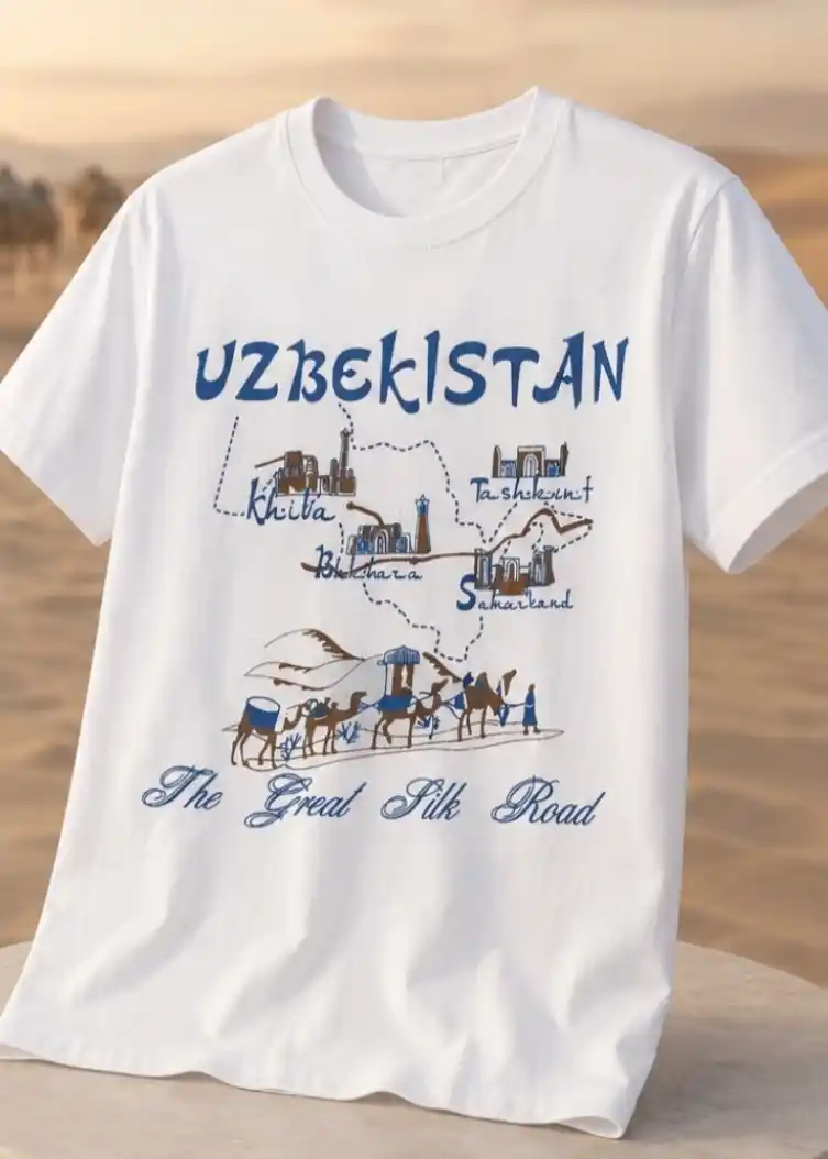 O‘zbekiston, I Love UZ, I Love Osh bosma naqshli paxta tolali erkaklar futbolkasi, S–XXL