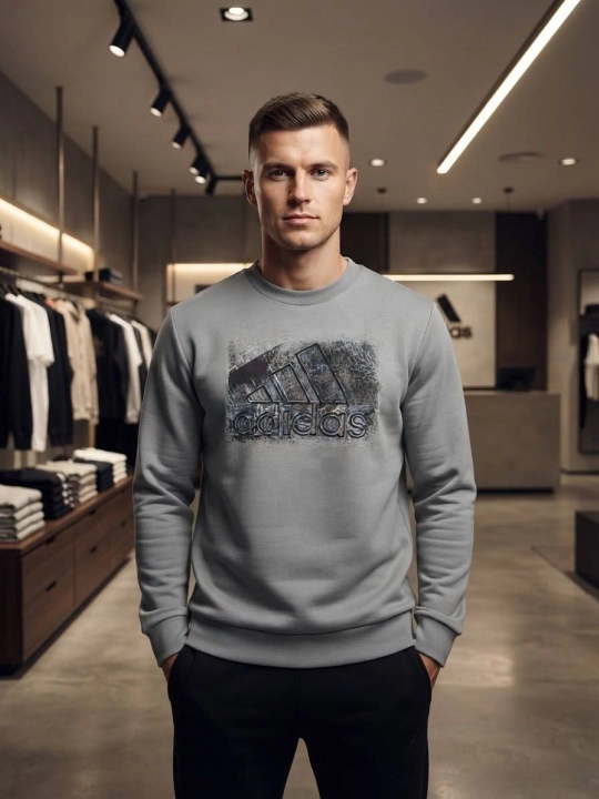 Свитшот мужской Adidas, спортивный хлопковый джемпер с логотипом