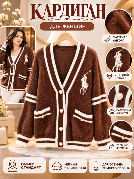 Женский кардиган из ангоры, тёплый осенний зимний свитер, стандартный размер s-xxl - 
