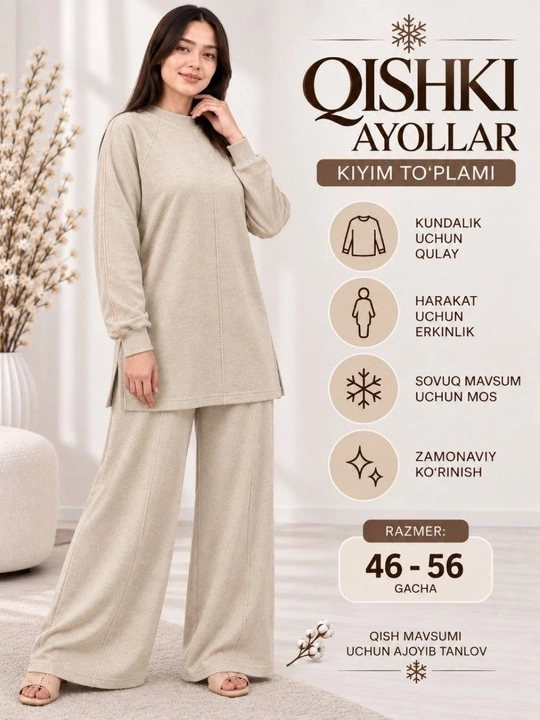 Ayollar kiyimi to‘plami, ayollar dvoykalari, qishgi kiyimlar, 48-56 razmer