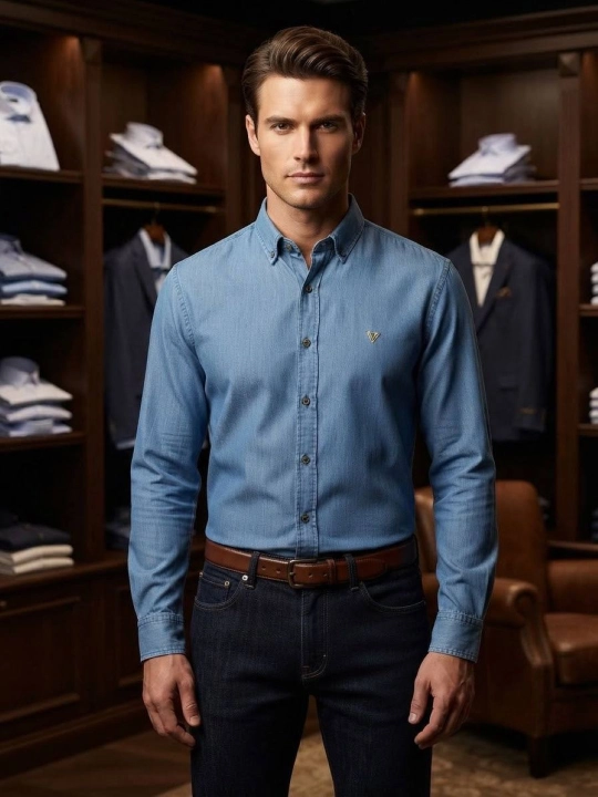 Джинсовая рубашка мужская, Slim Fit, с длинным рукавом, Mc DaVinci
