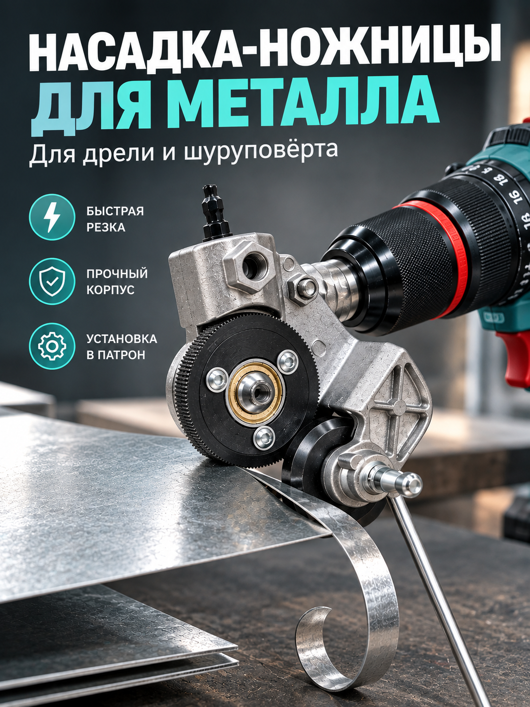 Насадка-ножницы на дрель для резки листового металла - 