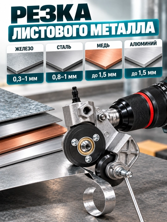 Насадка-ножницы на дрель для резки листового металла