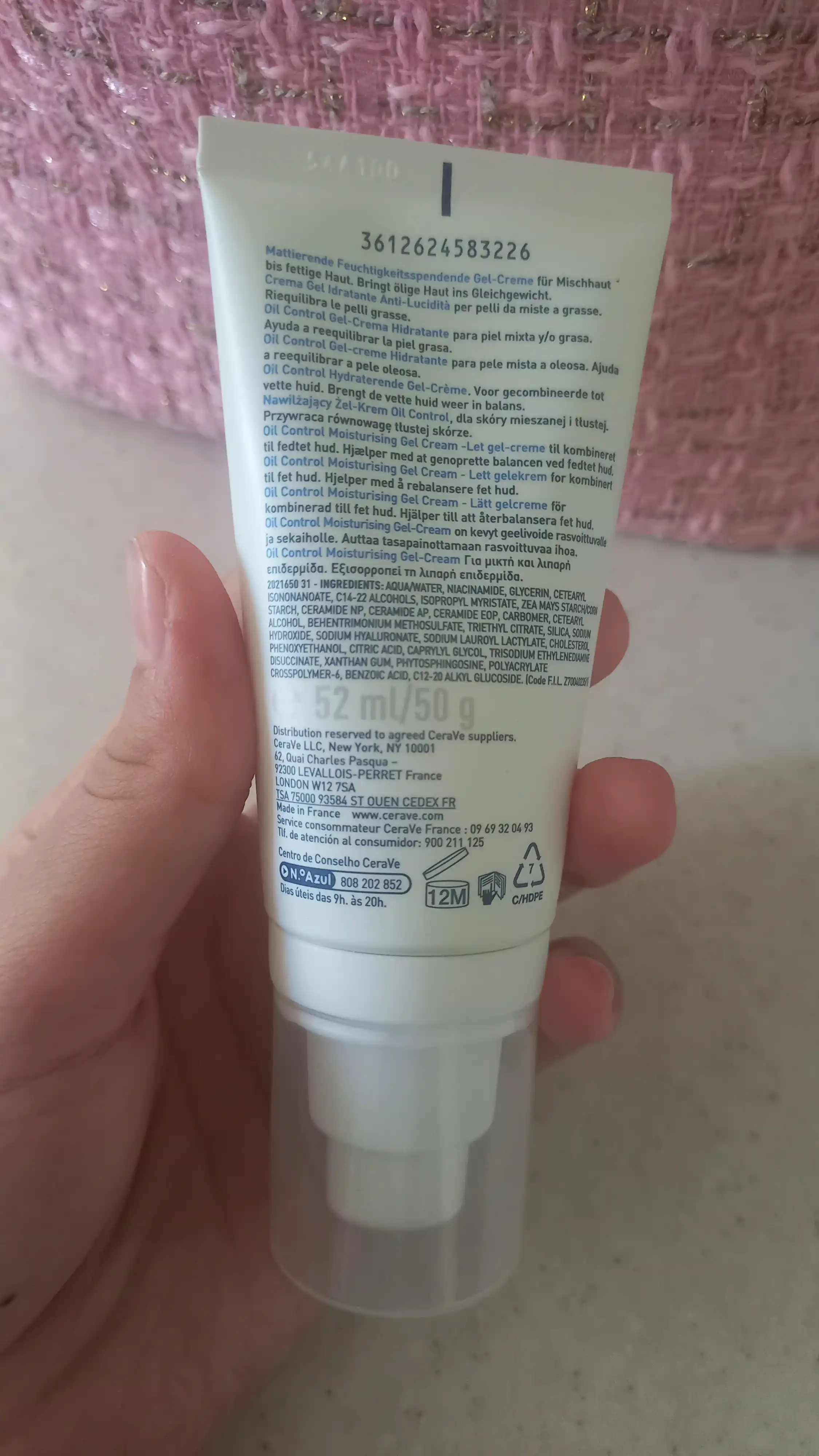 Yog‘li va aralash yuz terisi uchun namlantiruvchi CERAVE gel-kremi, 52 ml