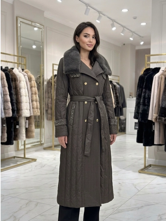 Ayollar kurtka-paltosi, yechiladigan mo‘ynali ayollar kurtka-paltosi, 120 sm - 