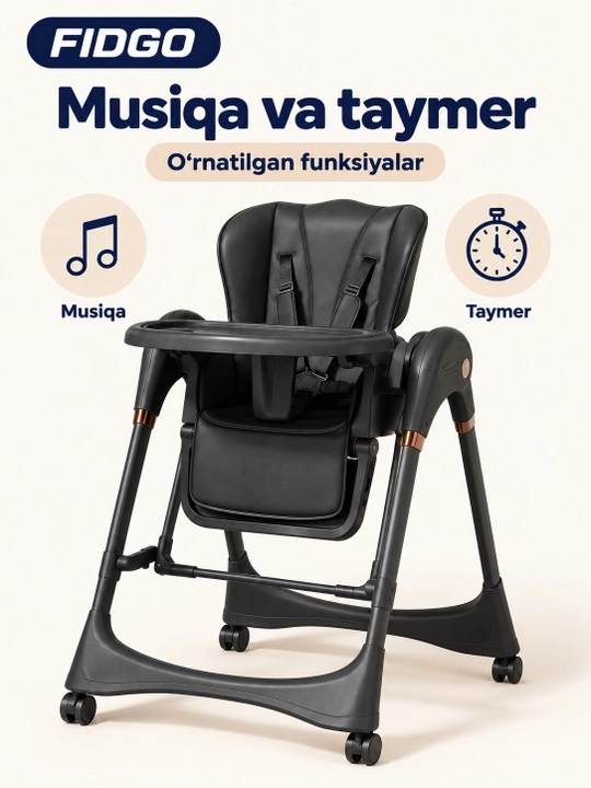 FIDGO elektron ovqatlantirish stulchasi 2 tasi 1 da, tebranish va pult bilan