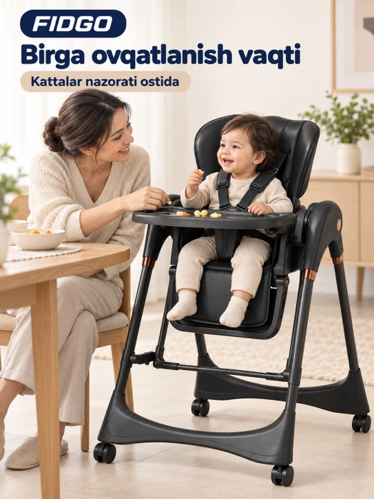 FIDGO elektron ovqatlantirish stulchasi 2 tasi 1 da, tebranish va pult bilan