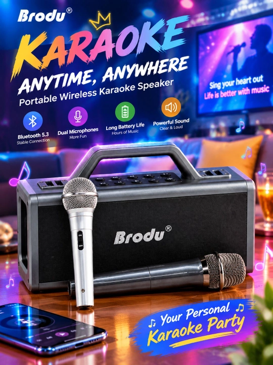 Simsiz Bluetooth karaoke kalonkasi, RGB yorug'lik, TWS, 3600mAh batareya, USB/TF/AUX