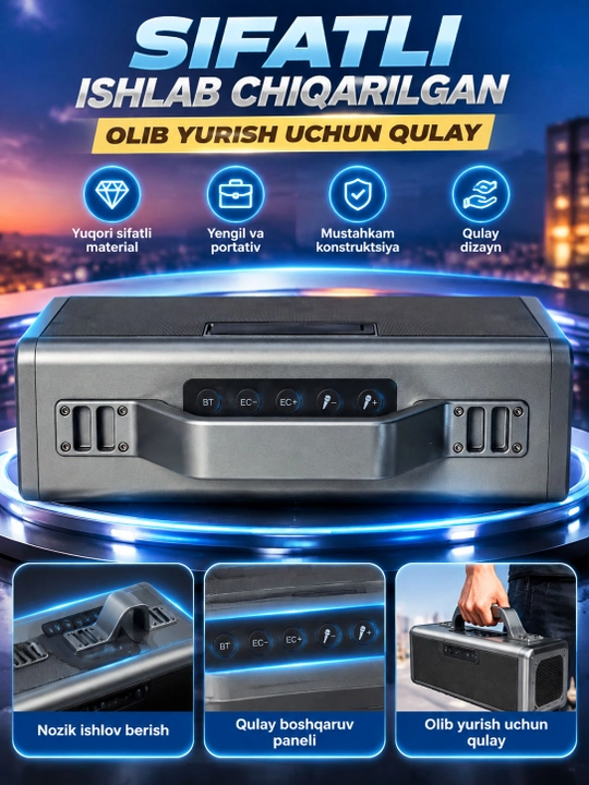 Simsiz Bluetooth karaoke kalonkasi, RGB yorug'lik, TWS, 3600mAh batareya, USB/TF/AUX