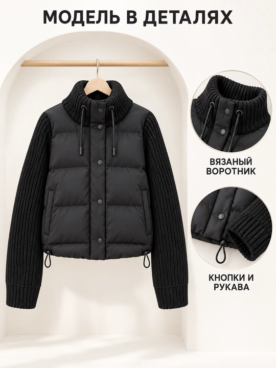 Тёплая объёмная куртка для женщин и девушек с вязаным воротником, S–3XL
