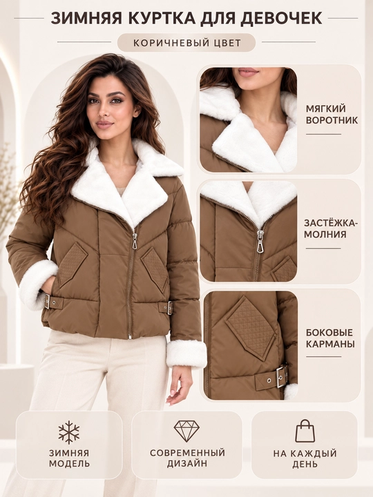 To‘qilgan yoqali ayollar va qizlar uchun issiq hajmli kurtka, S–3XL - 