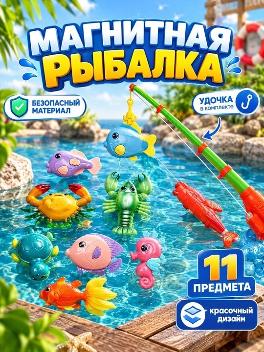 Рыбалка - игра, набор с магнитной удочкой и рыбками, для весёлой игры с семьей и близкими - 
