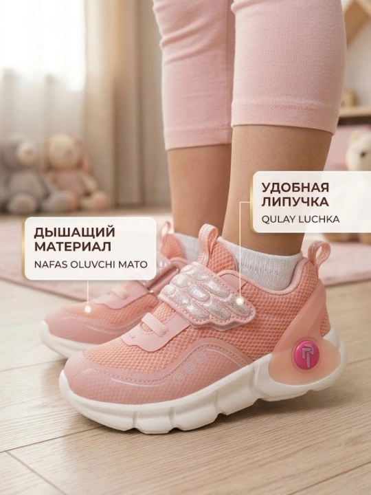 Qizlar uchun krossovkalar, qizlar uchun turkcha bolalar poyabzali, qizlar krossovkalari, yopishqoq tasmali