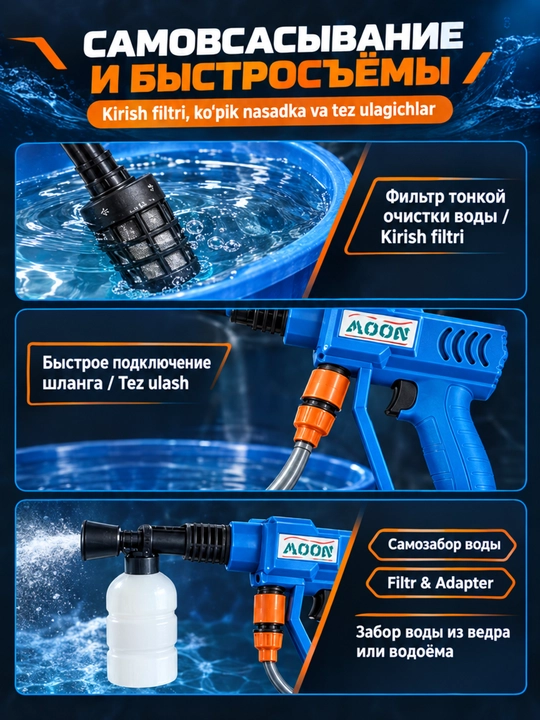 Аккумуляторная автомойка высокого давления 48V, 2 аккумулятора, шланг 5 м, кейс