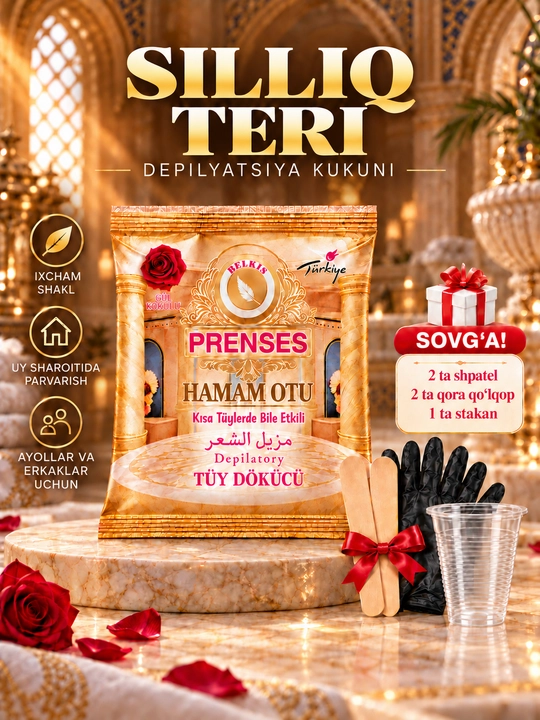 Prenses Hamam Otu — silliq teri uchun tuklarni ketkazuvchi depilyatsiya kukuni - 