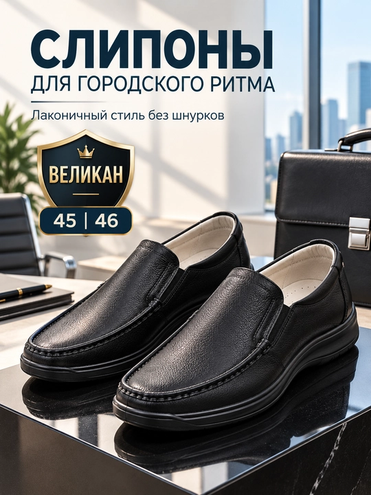 Erkaklar slip-on tuflisi, qora, Velikan, 45–46 o‘lcham