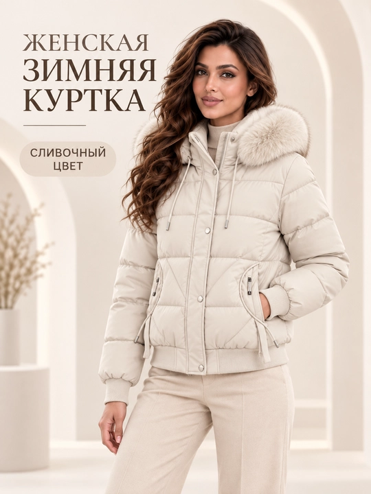 Ayollar uchun kapyushoni, yengi va mo‘ynasi olinadigan issiq kurtka-jilet, M–3XL