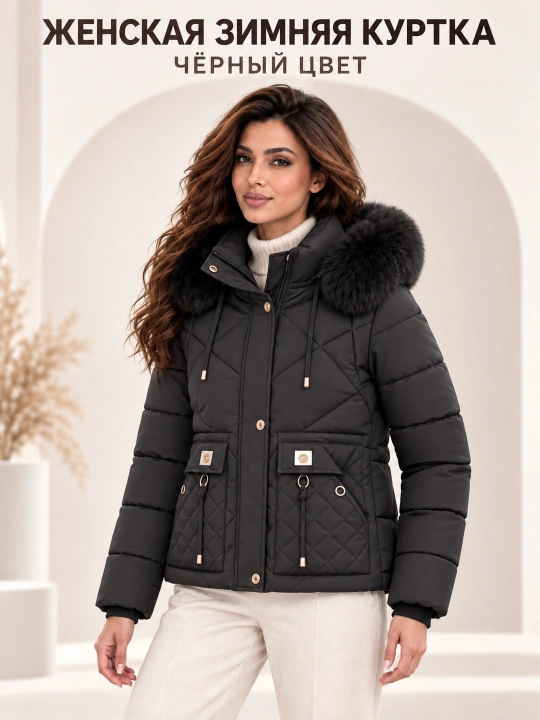 Ayollar uchun kapyushoni, yengi va mo‘ynasi olinadigan issiq kurtka-jilet, M–3XL