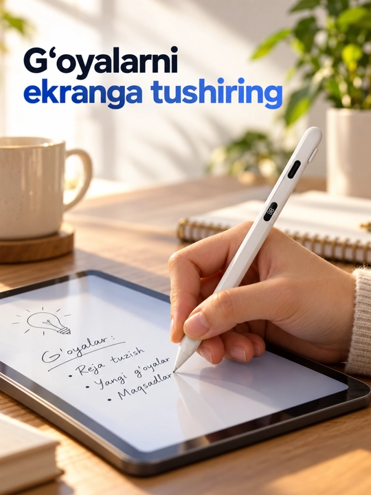 Sensorli ekran uchun oq stilus qalam, Type-C quvvatlash, zaxira uchlar bilan