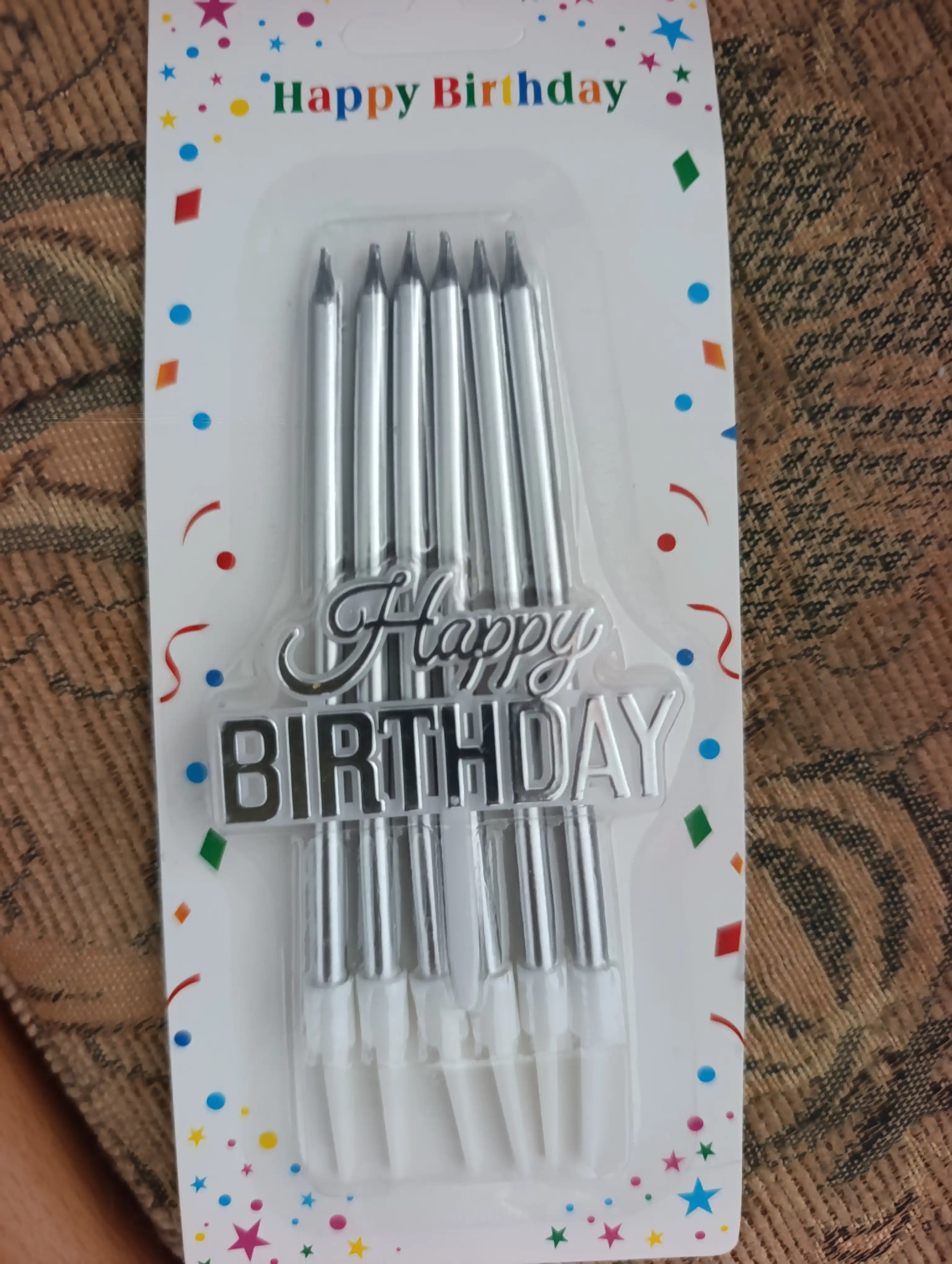 Свечи для торта Happy Birthday набор 6 шт с декоративным элементом Happy Birthday