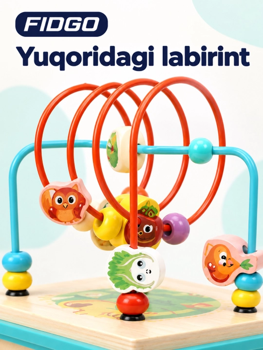 FIDGO yog‘och rivojlantiruvchi o‘yinchoqlar: donachali labirint yoki bizikub
