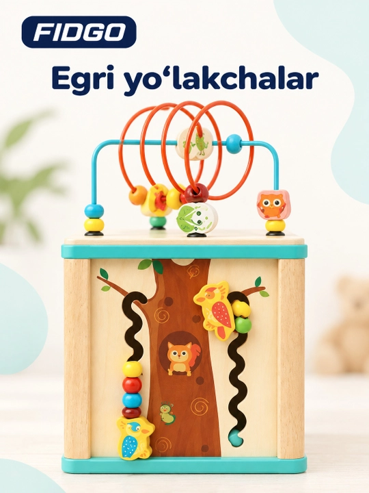 FIDGO yog‘och rivojlantiruvchi o‘yinchoqlar: donachali labirint yoki bizikub