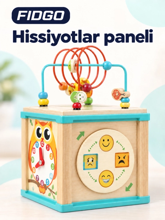 FIDGO yog‘och rivojlantiruvchi o‘yinchoqlar: donachali labirint yoki bizikub