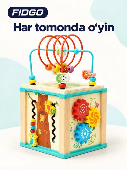 FIDGO yog‘och rivojlantiruvchi o‘yinchoqlar: donachali labirint yoki bizikub