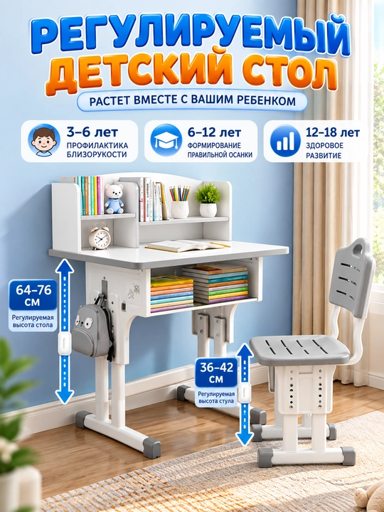 Детская парта, стол для учебы, письменный стол, комплект стол и стул, парта