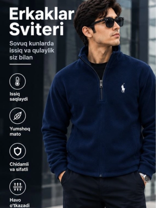 Erkaklar uchun yarim zamokli fleece sviter polzamok, issiq va yumshoq sportivka