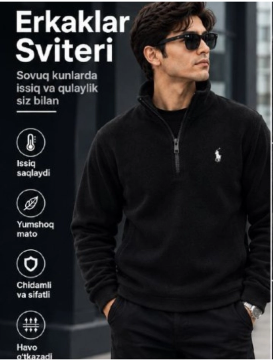 Erkaklar uchun yarim zamokli fleece sviter polzamok, issiq va yumshoq sportivka