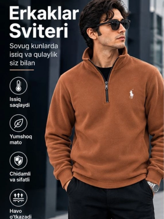 Erkaklar uchun yarim zamokli fleece sviter polzamok, issiq va yumshoq sportivka