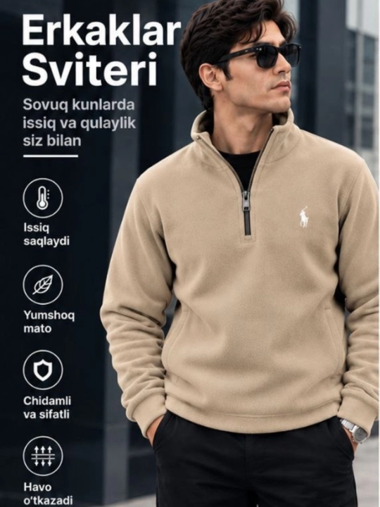 Erkaklar uchun yarim zamokli fleece sviter polzamok, issiq va yumshoq sportivka