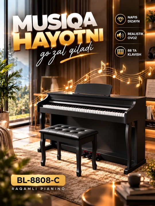 BL-8808-C цифровое пианино — 88 клавиш, Hammer Action, 3 педали, с банкеткой - 