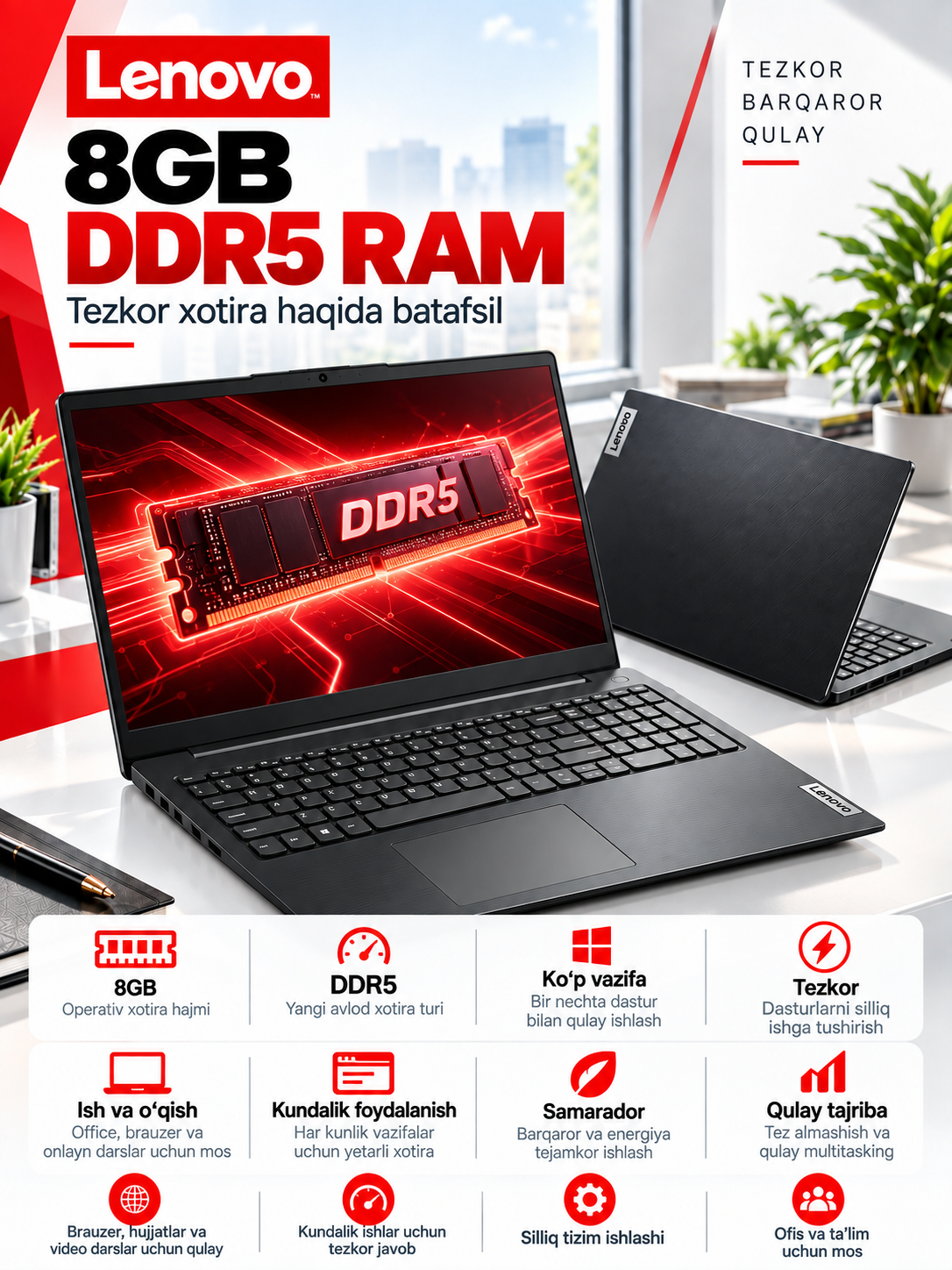 Ноутбук LENOVO V15 AMD ATHLON 7120U DDR5 8GB 512GB 15.6 FHD BUSSINESS BLACK WINDOWS 11