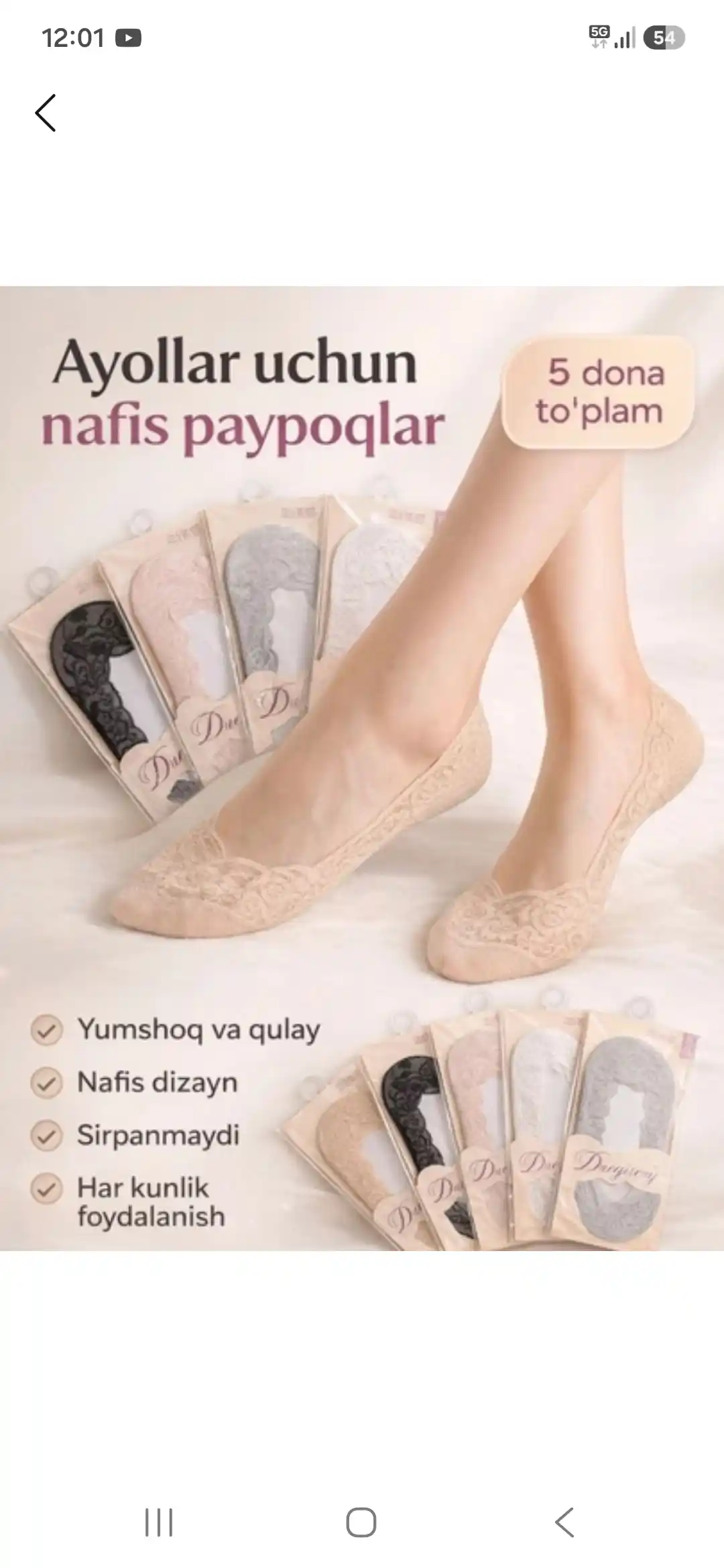 Paypoqlar ayollar uchun, 5 juft, kuzgi va qishki paypoq, 36-38 o‘lcham