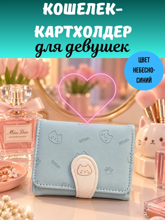 Кошелек-визитница для девушек, картхолдер для карт, компактный, с милым дизайном - 