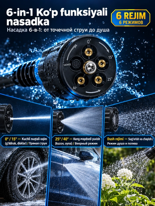 Беспроводная мойка высокого давления MOON MA-WG48, 2 аккумулятора для авто и дома