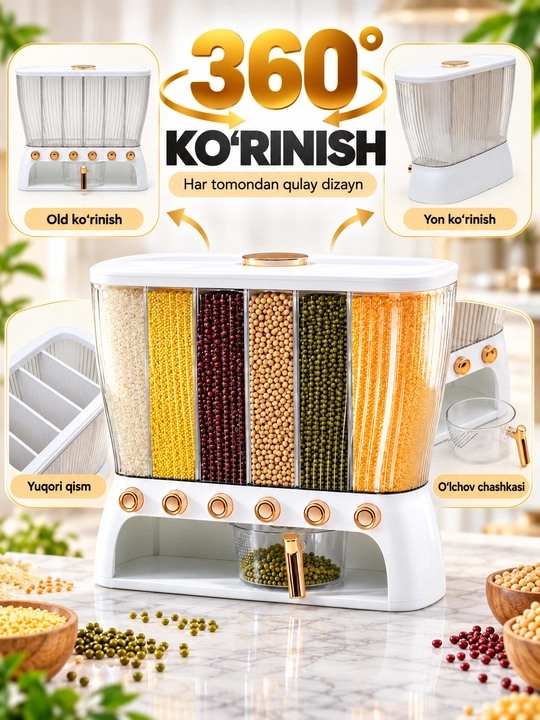 Контейнер для хранения круп, органайзер, диспенсер с дозатором - 