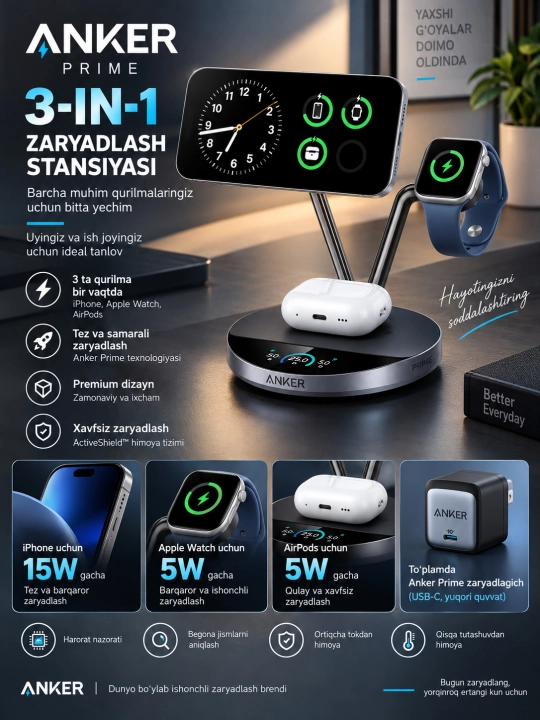 Anker Prime 3-in-1 Qi2 25W зарядная станция - 